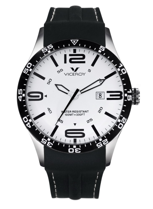 Viceroy 432049-05 Men's White Dial Black Rubber Date Watch